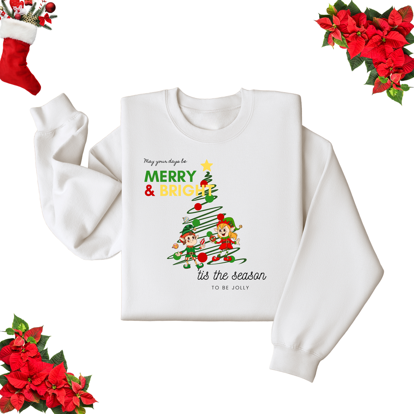 Merry and Bright Christmas crewneck sweatshirt, sudadera navideña