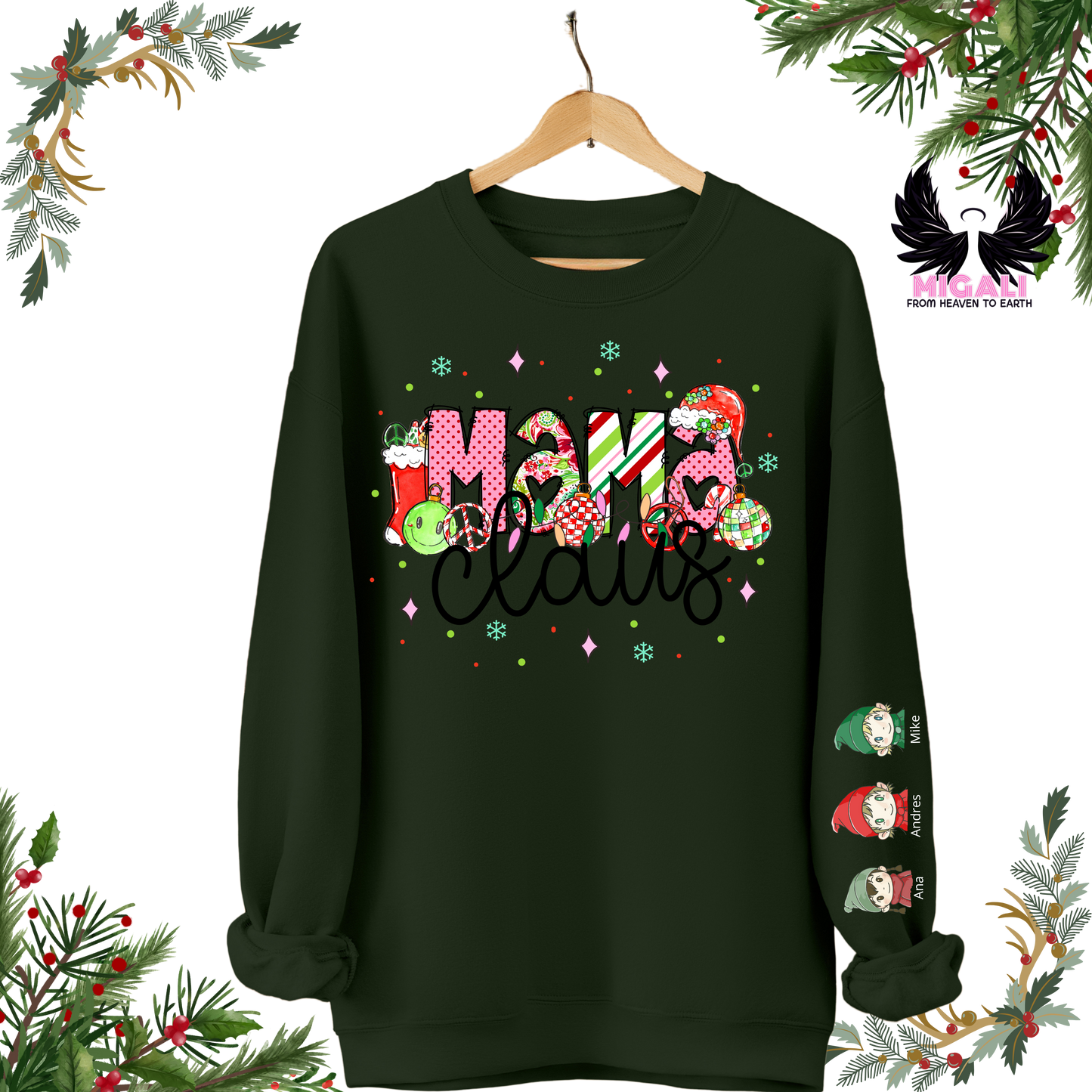 Mamá Claus elf christmas crewneck sweatshirt, sudadera navideña